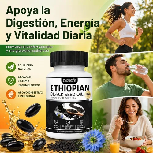 Vista 3 de Aceite de semilla negra etíope puramente nutritiva, 60 cápsulas