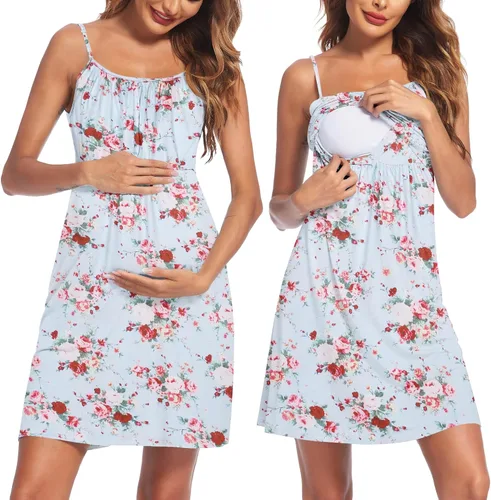 Vista 6 de Ekouaer Camisón de lactancia para mujer, vestido de maternidad, vestido de lactancia materna, ropa de dormir A-Negro