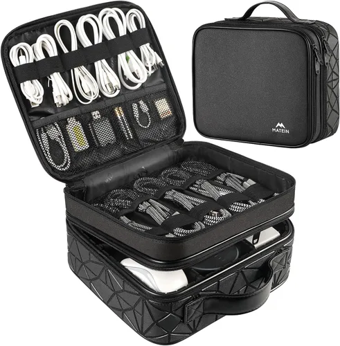 Vista 10 de MATEIN - Bolsa organizadora de cables con divisor ajustable, almacenamiento electrónico para DJ Cable File Bag, Charger Organizer Box, Double Gris