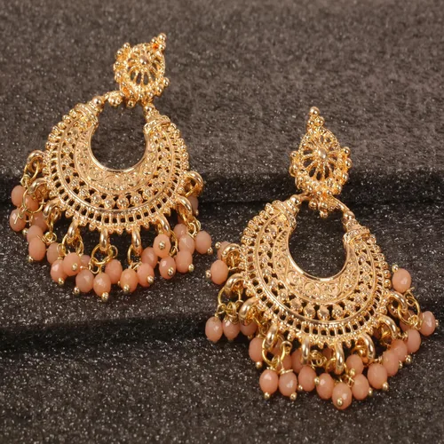 Vista 6 de Touchstone Pendientes de diseño indio de Bollywood en tono dorado antiguo o plateado para mujer.