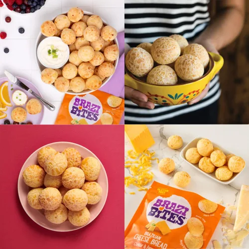 Vista 4 de Brazi Bites Pan de queso brasileño sin gluten: queso cheddar y parmesano Snacks de pan congelados vegetarianos Sin soja Sin ingredientes