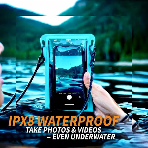 Vista 4 de Stash7 Funda impermeable para teléfono con cordón largo IPX8 Adventure Grade Bolsa seca para teléfono celular, compatible con iPhone 15 Pro Max
