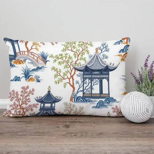 Vista 136 de ArogGeld Funda de cojín con flores verdes y blancas con flores grises y negras y hojas verdes en estilo chinoiserie, funda de almohada cuadrada