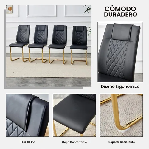 Vista 5 de Ebullient - Juego de mesa de comedor de vidrio para 4, juego de mesa y sillas de 5 piezas, mesa de comedor rectangular moderna con tapa de vidrio