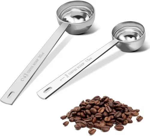 Vista 7 de Conjunto de cucharas de café premium Safring, juego de 2, cuchara de café de acero inoxidable con mango largo, contiene cuchara medidora de 1