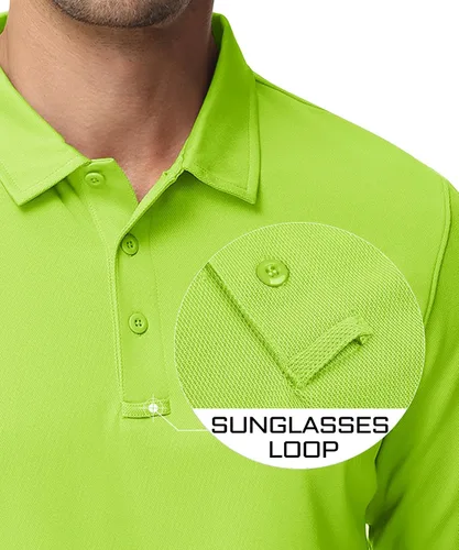 Vista 3 de MAGCOMSEN Camisas polo para hombre, 3 botones, secado rápido, manga larga, tácticas, camisa de golf