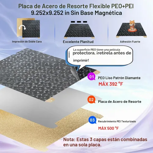 Vista 2 de IdeaFormer-3D Ender 3 PEO PEI Placa de construcción para Creality K1C/K1/K1 SE/Ender 3 V3 SE/Ender 3 V3 KE/Ender 3 S1/Pro/Ender 5 S1, Hoja de acero