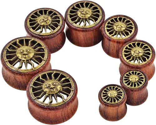 Vista 5 de JOYTOYOU 3 pares de tapones de madera natural para túneles de oído huecos, doble acampanado, dilatadores de oído, para mujeres y hombres, calibre