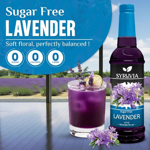 Vista 3 de Syruvia - Jarabe de café sin azúcar, jarabe con sabor a lavanda para bebidas, lattes y postres, 25.4 onzas líquidas