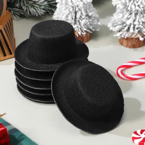 Vista 3 de Sombreros de muñeco de nieve para manualidades, 6 mini topsombreros, 3.54 x 1.18 pulgadas, sombreros de tela en miniatura de Navidad, accesorios