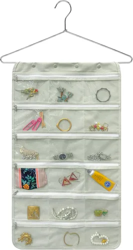 Vista 12 de Bloss Organizador colgante de joyas con 80 bolsillos, colgador de joyas de doble cara para almacenamiento de joyas y aretes, organizadores de joyas