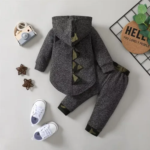 Vista 4 de Ropa para bebé niño pequeño, traje de otoño e invierno, manga larga, sudadera con capucha + pantalones, 2 piezas