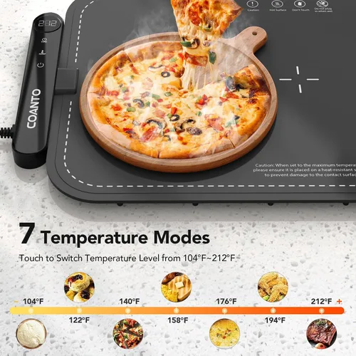 Vista 2 de Tapete de calentamiento para alimentos, bandeja de calentamiento impermeable para fiestas de buffets, calentador de alimentos con 7 ajustes de Gris