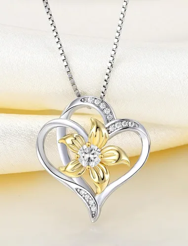 Vista 4 de YL Collar de corazón para mujer, plata esterlina, flor de lirio, colgante de amor, piedras preciosas