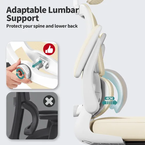 Vista 4 de TRALT - Silla de oficina ergonómica con soporte lumbar, color beige, 1