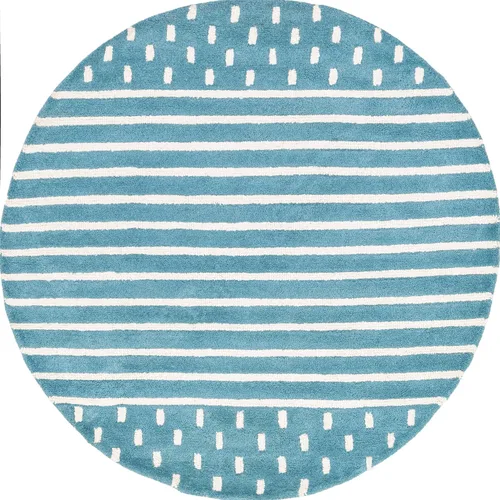 Vista 3 de Rugs USA Mandia - Alfombra de lana a rayas, redonda, 4 pies, color azul bebé