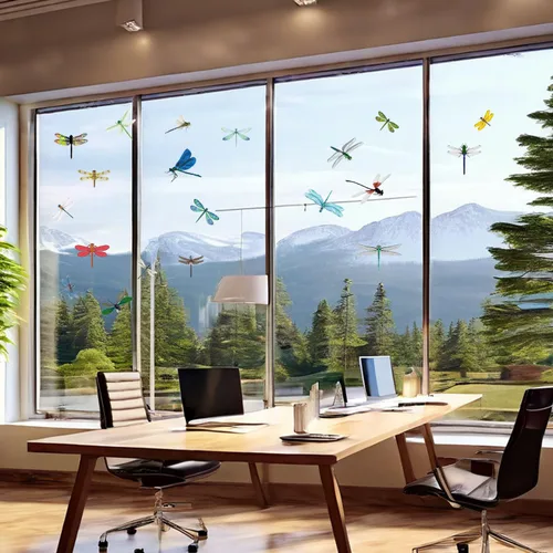 Vista 2 de Colorida libélula anticolisión de pájaro pegado para ventana, 20 piezas