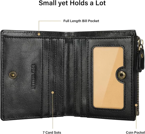 Vista 4 de Lavemi Carteras compactas de cuero ultrafinas y pequeñas para mujer, con bloqueo RFID, tarjetero para tarjetas de crédito