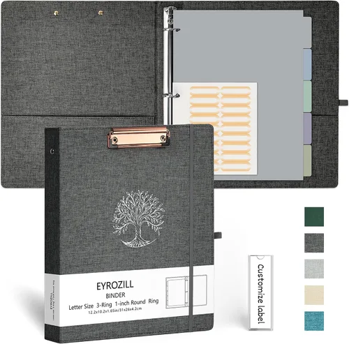 Vista 7 de EYROZILL Carpeta de 3 anillas, organizador de carpetas de lino de 1 pulgada para tamaño carta (8.5 x 11 pulgadas) con 5 separadores de pestañas