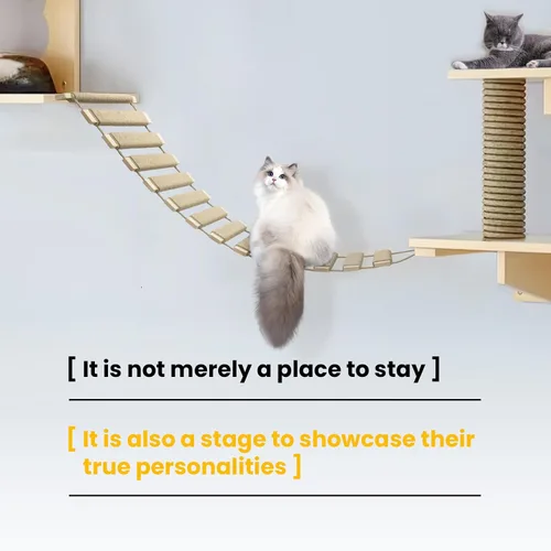 Vista 5 de Escalera y puente para gatos de 40 pulgadas, árbol para gatos al aire libre con cuerda de yute, marco de escalada de varios niveles y rascador