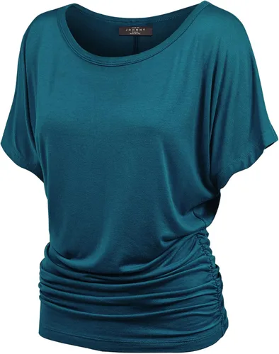 Vista 24 de Made By Johnny Camiseta de manga corta Dolman con cuello barco y dobladillo curvado para mujer, ajuste holgado Wt1037_aqua