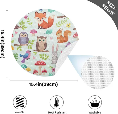 Vista 4 de Cute Animals Table Placemat, Washable Place Mat Heat Resistant for Kitchen one sizex4