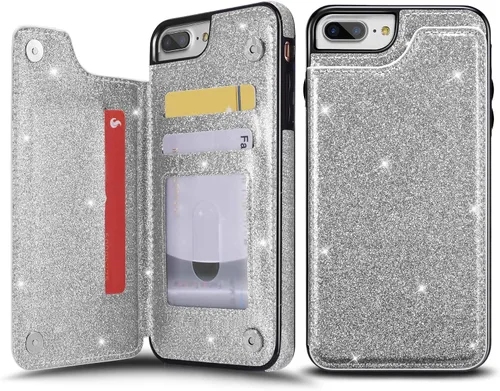 Vista 17 de Funda de piel tipo cartera para iPhone con (dos cierres magnéticos), (ranuras para tarjetas) función atril