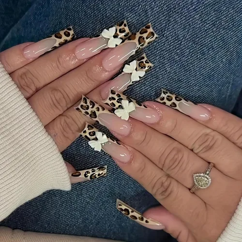 Vista 11 de 24 uñas postizas a presión de punta francesa negra, uñas postizas largas cuadradas, color rosa, cobertura completa, con diamantes de imitación, L1.