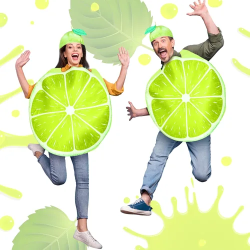 Vista 4 de Disfraz de zanahoria para adultos, disfraz de cosplay de zanahoria, limón, frutas divertidas y vegetales, disfraz para cumpleaños y vacaciones