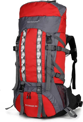 Vista 7 de Mochilas de marco interno 80L con cubierta de lluvia Mochila de senderismo al aire libre Bolsa de trekking impermeable, Verde militar, Mochila