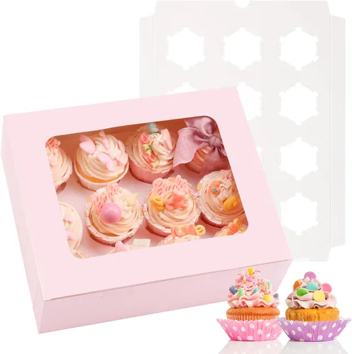 Vista 15 de Moretoes 3 cajas negras para cupcakes con ventana (12 contenedores para cupcakes)