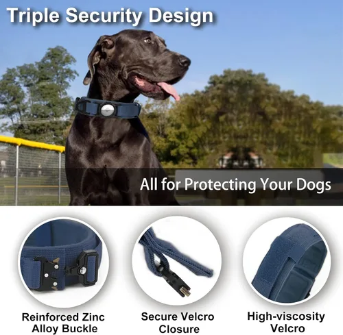 Vista 5 de AirTag - Collar táctico para perros grandes y medianos, collar de perro con asa, collar militar resistente con hebilla de metal para perros machos