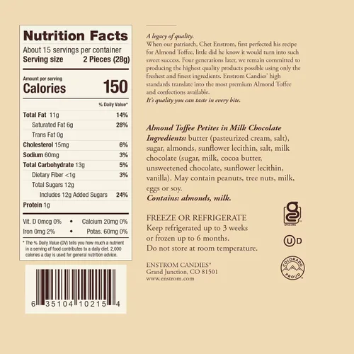 Vista 2 de Almendra Toffee Pequeños Bite-size, Gluten Free, Kosher Dairy, All Natural