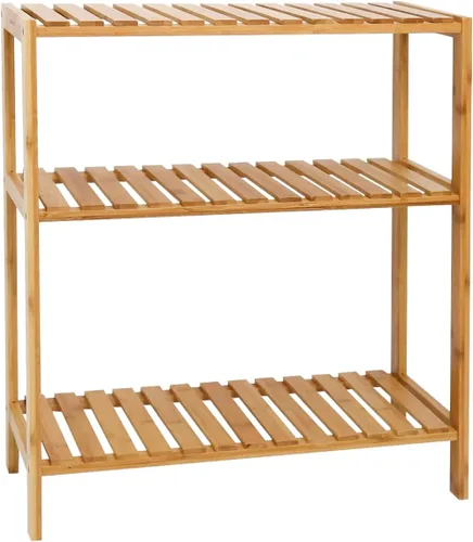 Vista 6 de Kinpaw Estante de bambú para baño, estantería alta ajustable de 3 niveles, soporte multifuncional para sala de estar, soporte de flores