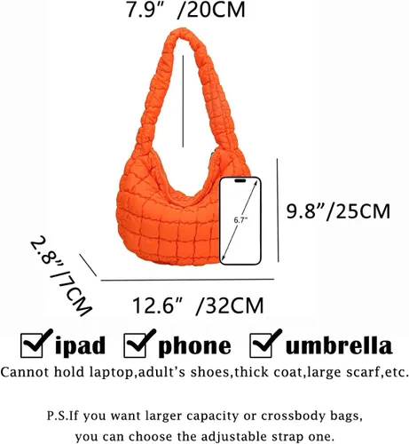 Vista 3 de Bolsa acolchada para mujer, bolsa acolchada ligera, bolsa de hombro, bolsa de hobo, bolsa de nube con cremallera 2023