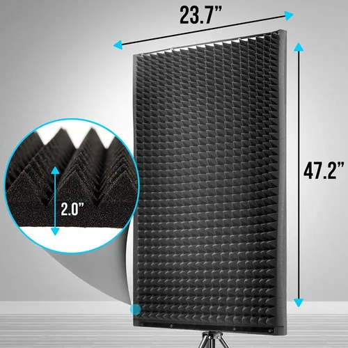 Vista 3 de Pyle Panel de aislamiento de micrófono con soporte de trípode de altura ajustable - Pared de amortiguación de sonido de espuma de alta densidad de 2