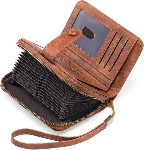 Vista 10 de GAEKEAO Cartera de cuero para tarjetas de crédito para mujer, bloqueo RFID, gran capacidad, plegable, con cremallera, organizador de tarjetas