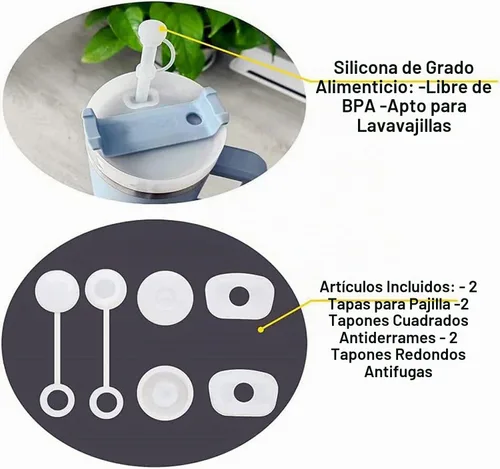 Vista 3 de Juego de 3 tapones de silicona a prueba de derrames 2023, compatibles con Stanley Cup 1.0 de 40 onzas/30 onzas, accesorios para vasos con 2 tapas