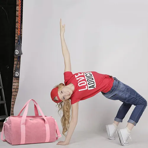 Vista 2 de Bolsa de lona para gimnasio, deportes, mujeres y niñas, bolsa de viaje de entrenamiento para fin de semana con compartimento para zapatos y bolsillo
