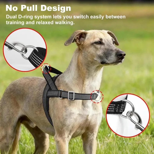 Vista 2 de Arnés sin tirones para perro con asa, ajustable, de malla suave, acolchado, reflectante, arnés para caminar con clip frontal para perros pequeños