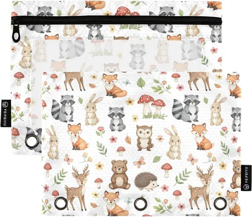 Vista 41 de Estuche de béisbol blanco para lápices de 3 anillas, paquete de 2 carpetas para lápices, estuche transparente con cremallera, bolsa de cosméticos
