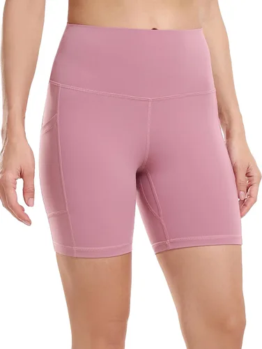 Vista 2 de Colorfulkoala - Pantalones cortos biker para yoga y entrenamiento, de talle alto y con bolsillos, con entrepierna de 6pulgadas, para mujer