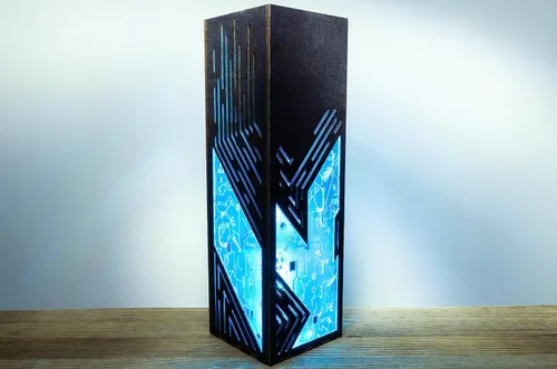 Vista 6 de Lámpara contemporánea futurista de líneas inclinadas Lámpara de escritorio LED RGB estilo punk de ciencia ficción Lámpara de noche hecha a mano