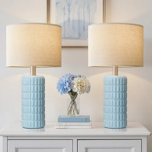 Vista 9 de Seealle Lámparas de mesa de cerámica modernas de 23" - Lámparas de mesa para sala de estar, lámparas de mesita de noche de estilo granja para Blanco