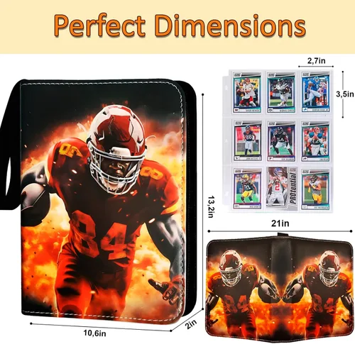 Vista 2 de Carpeta de Tarjetas de Fútbol Americano 900 Bolsillos, 50 Fundas Carpeta Grande de Fútbol Americano 3 Anillos con Cremallera Porta Tarjetas