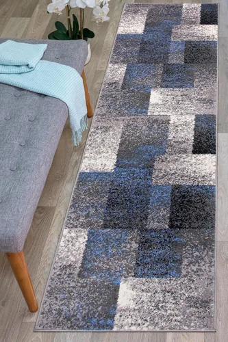 Vista 6 de Rugshop - Alfombra de corredor con diseño de cuadros, azul envejecida y moderna, no desprende pelos, para pasillo, entrada y cocina, 2 pies x 7 pies