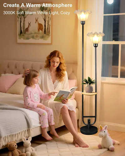 Vista 4 de Lámparas de Pie Regulables de Flores con Mesa, Lámpara de Pie Floral de 2 Luces, 3000K Blanco Cálido Estilo Candelabro Lámpara de Pie Moderna