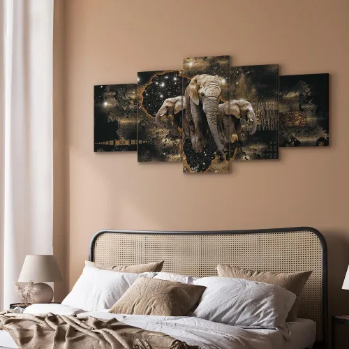 Vista 5 de artgeist Lienzo acústico para pared, diseño de África, 40 x 20 pulgadas, 5 piezas con impresión de sonido de espuma acústica, sala de arte de África