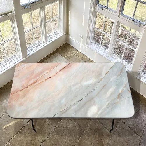 Vista 10 de XISUNYA Mantel de poliéster elástico ajustable con diseño de mármol, 24 x 36 pulgadas, mantel rectangular para mesa plegable de 3 pies, tonos