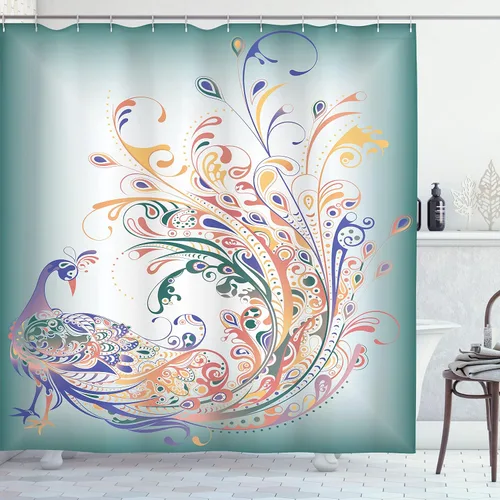 Vista 21 de Ambesonne set de cortina para baño decorativa de tela de poliéster con ganchos